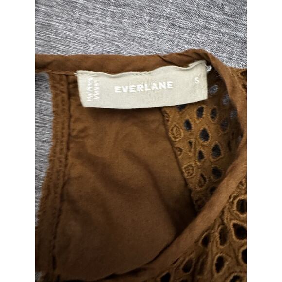 Everlane The Tiered Eyelet Dress Midi Cotton Walnut Brown Short Sleeve Sz Small - Picture 8 of 9